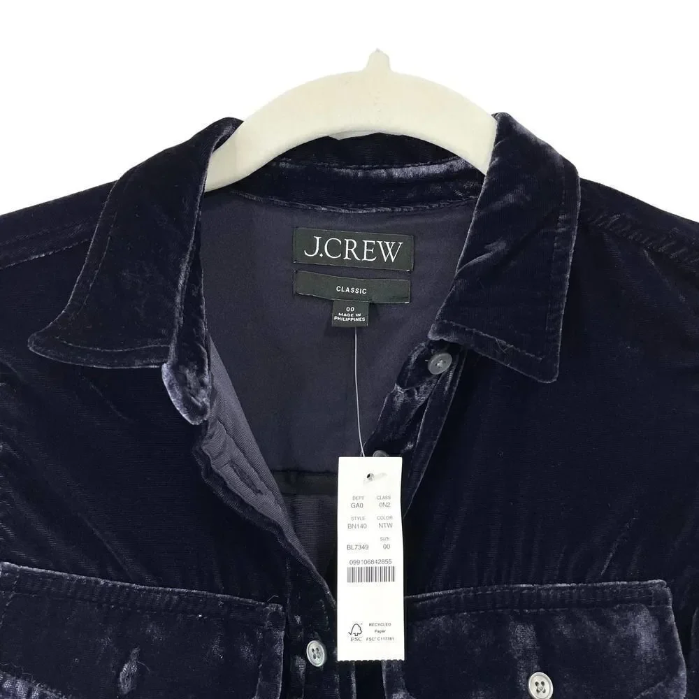 NEW J. Crew‎ Classic-fit velvet button down shirt Size 00  BN140  dark purple